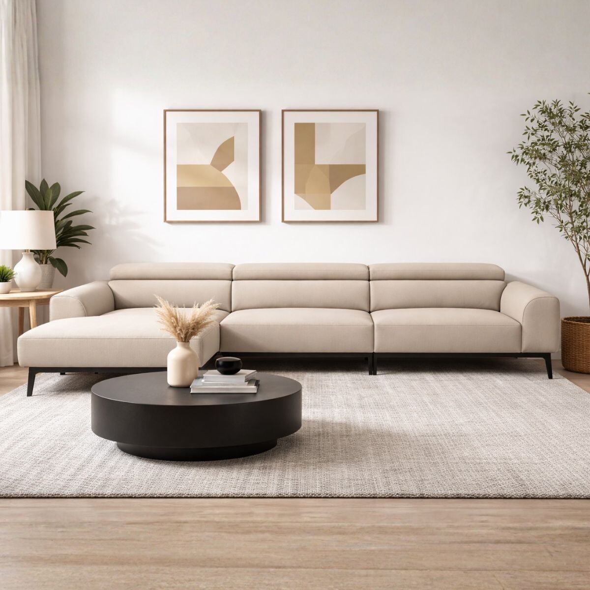 Sofá con chaise DUNA TELA BEIGE IZQUIERDO 