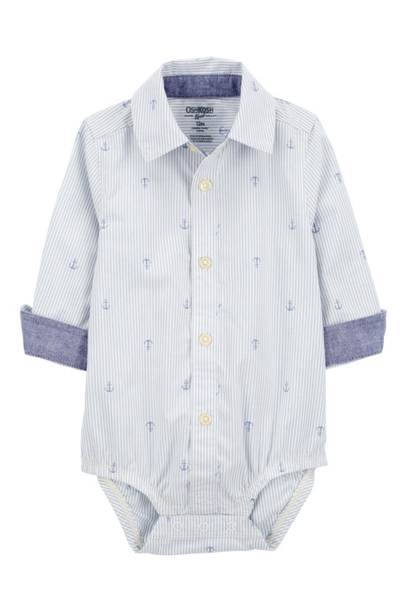 Body tipo camisa de algodón con puños plegables y diseño anclas Body tipo camisa de algodón con puños plegables y diseño anclas