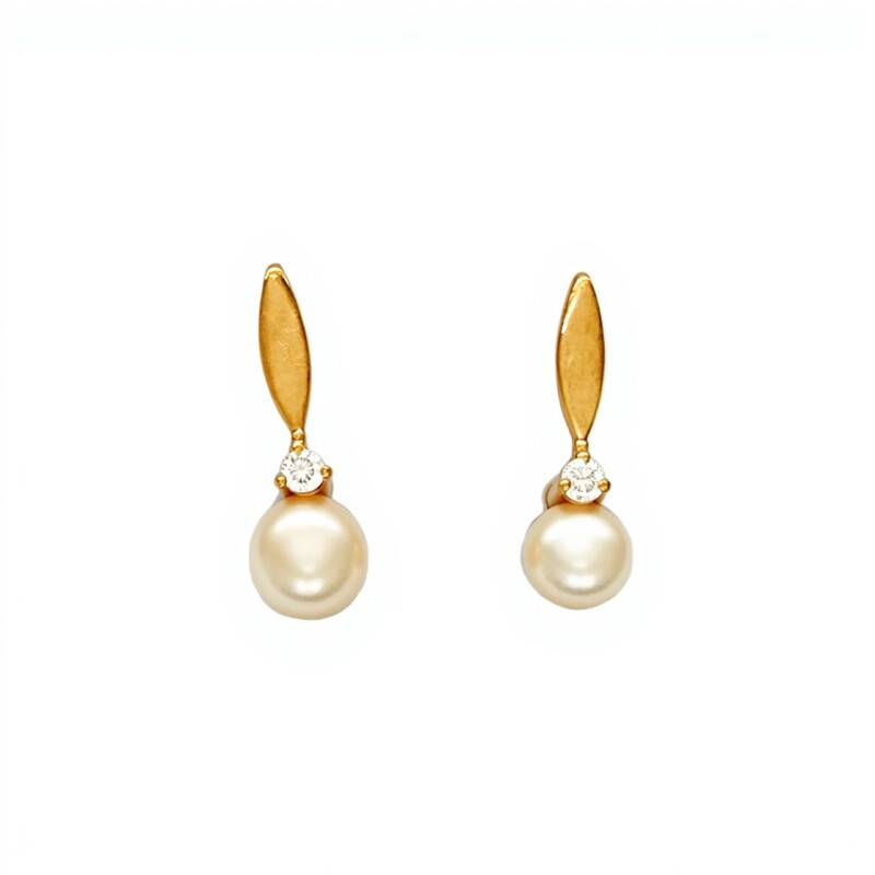 Caravanas Perlas- Oro bajo - Perla de río y zirconia- CA8229 conperla