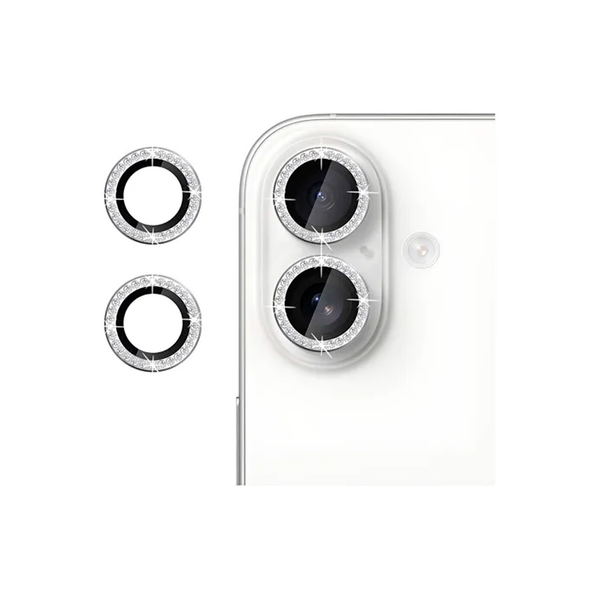 Protector de cámara iPhone 17 brillos plateados 