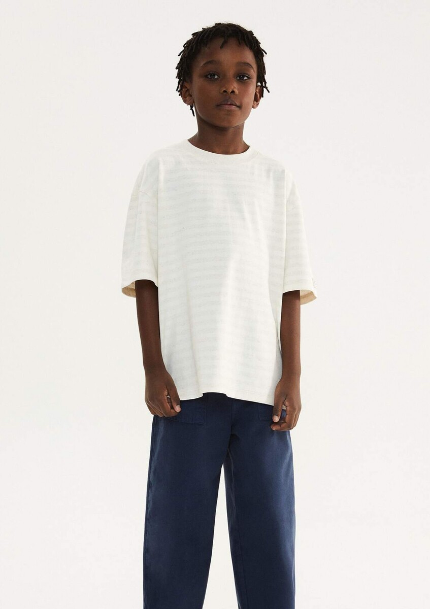 CAMISETA INFANTIL TEÑIDA EN HILO CON LINO. - BLANCO 