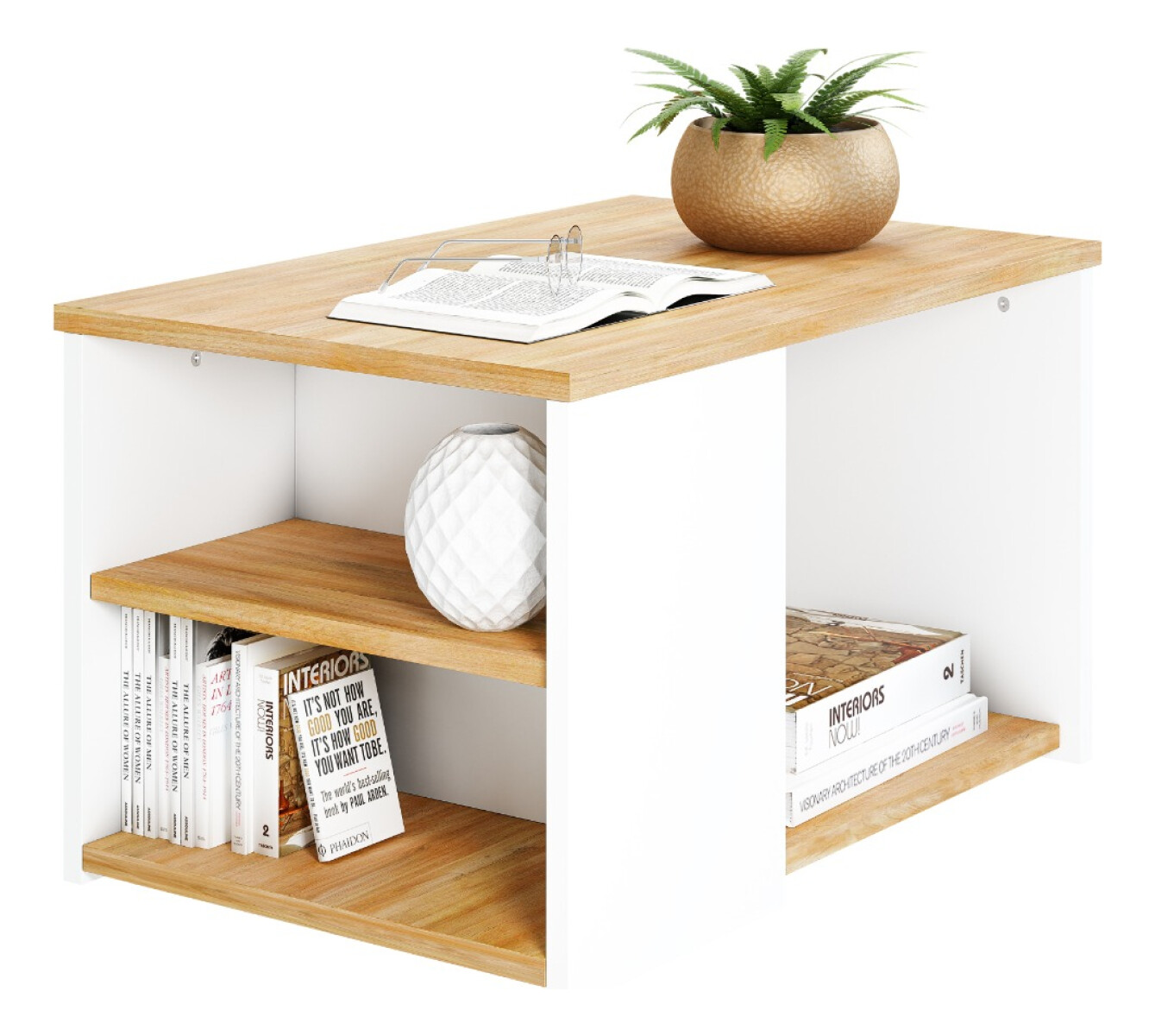 Mesa Ratona Nórdica De Living 3 Estantes Madera Combinada - Blanco 