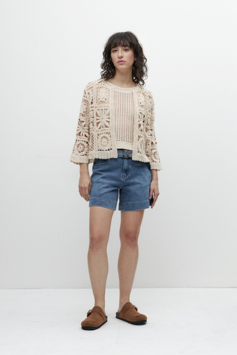 Chaqueta tejida crochet - beige 