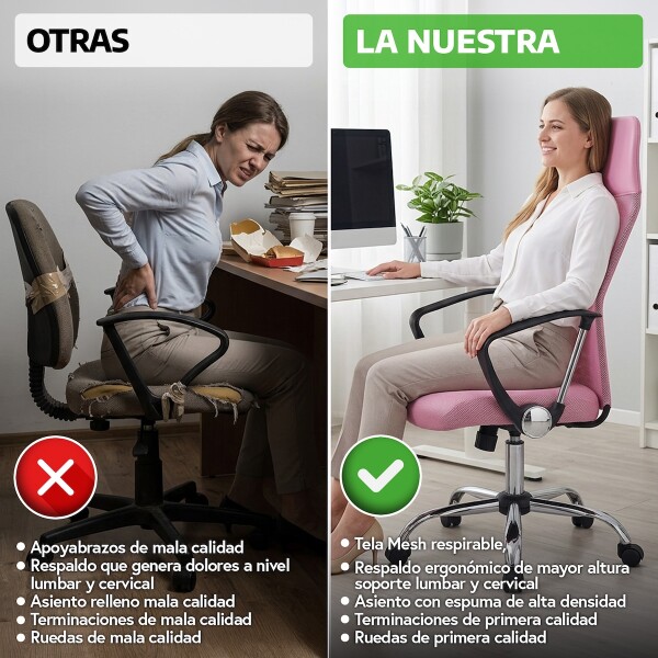 Silla de escritorio Oficina Sillon Ejecutiva Ergonomica giratoria Tela Mesh IMBACK Color Rosa Claro Silla de escritorio Oficina Sillon Ejecutiva Ergonomica giratoria Tela Mesh IMBACK Color Rosa Claro