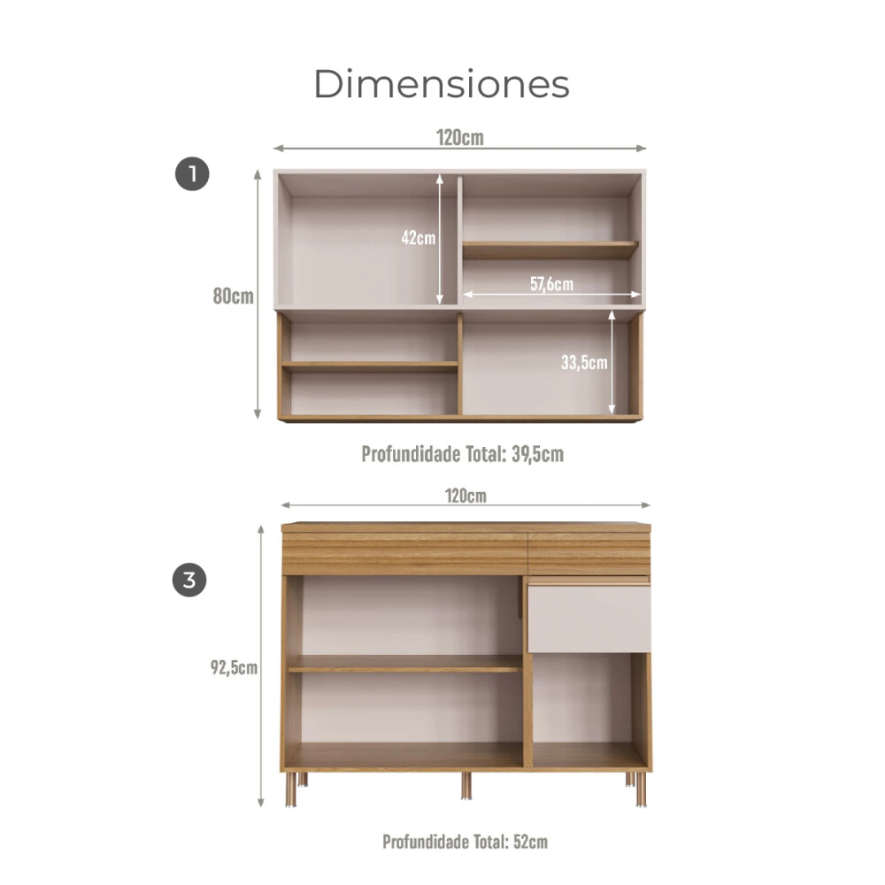KIT COCINA AEREO BLANCO/MADERA Y BAJO MESADA CON ZOCALO ORGANIC Kit Cocina Aereo Blanco/madera Y Bajo Mesada Con Zocalo Organic