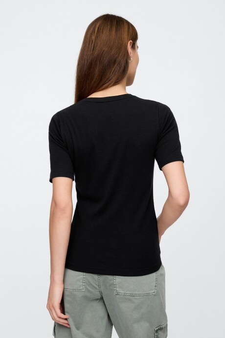 Remera Rib Cuello Redondo Mujer True Black