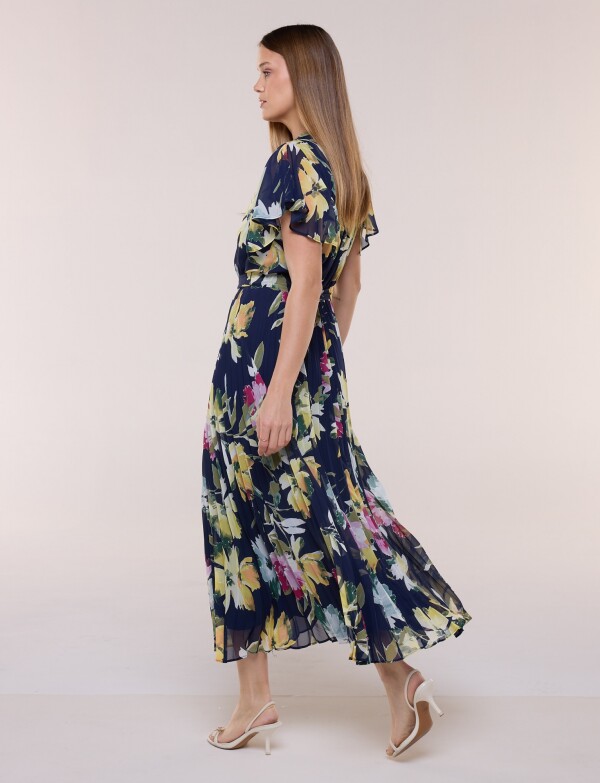 Vestido De Gasa Plisado AZUL/MULTI