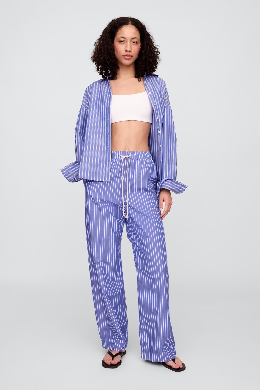 Pantalón Poplin Mujer Blue White Stripe