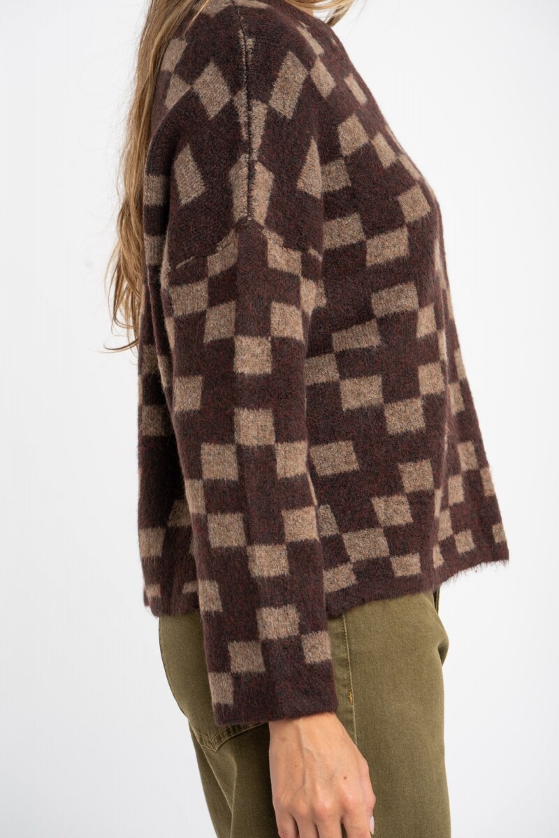 Sweater Intarsia Cuadros Chocolate