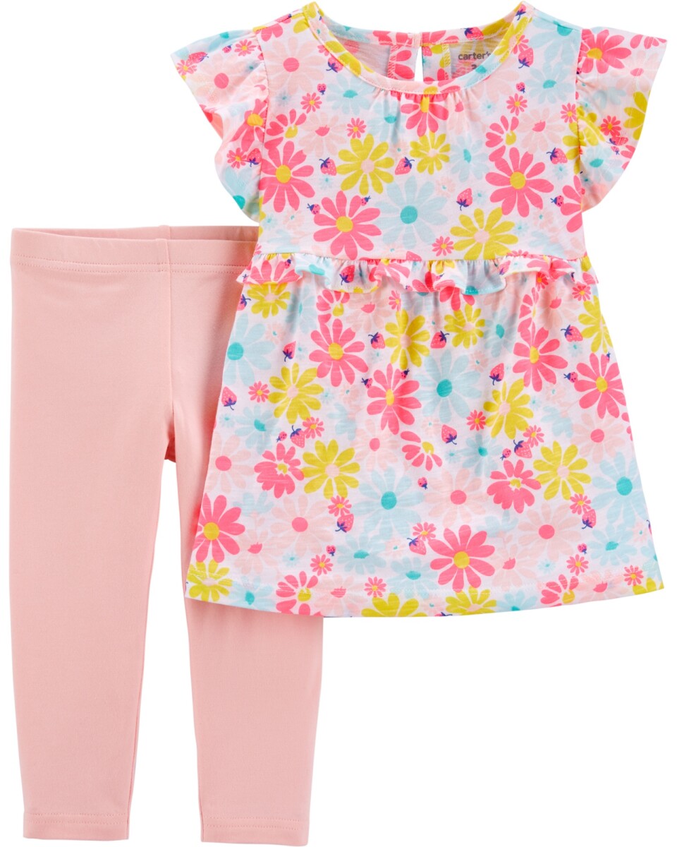 Set dos piezas blusa sin manga con volados y leggings 