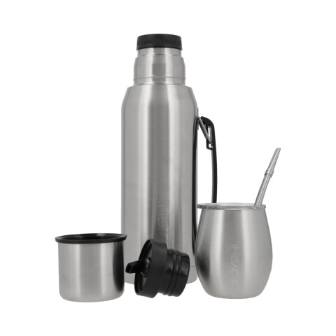 Termo 1 Litro Con Mate Acero Inoxidable Con 2 Picos Cebador Y Bombilla Imback Termico Doble Capa Plateado Termo 1 Litro Con Mate Acero Inoxidable Con 2 Picos Cebador Y Bombilla Imback Termico Doble Capa Plateado
