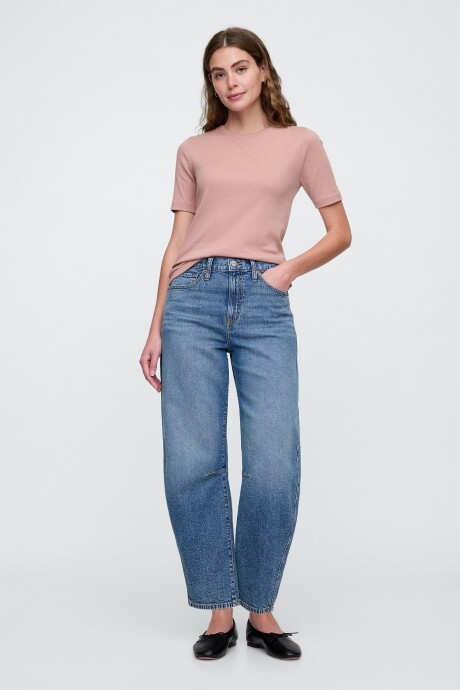 Remera Rib Cuello Redondo Mujer Antique Pink