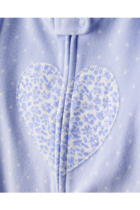 Pijama una pieza de micropolar, con pie, estampa corazón Sin color