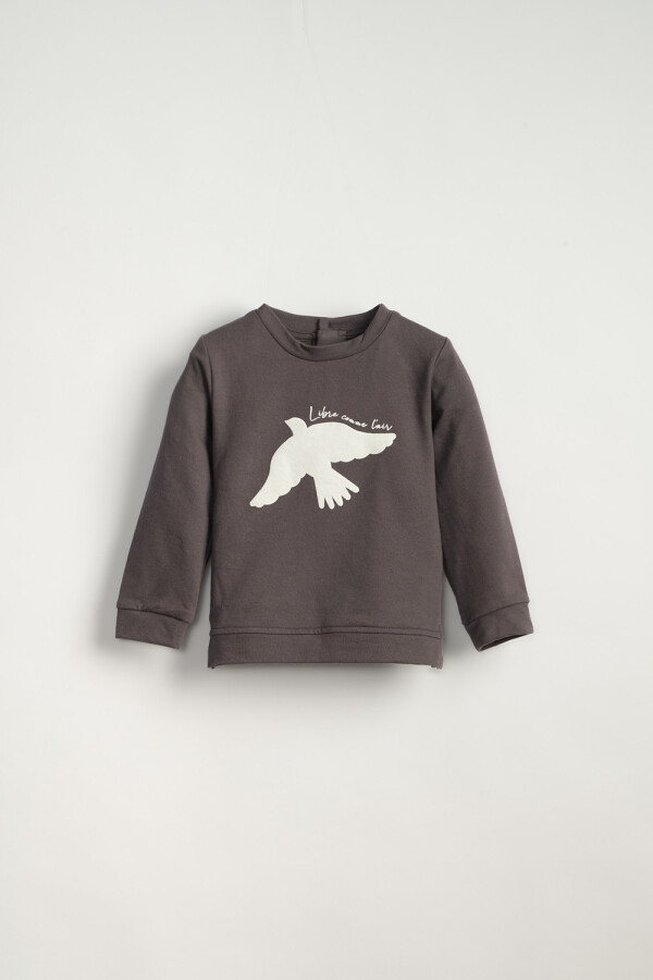 Buzo deportivo estampado Ave Gris