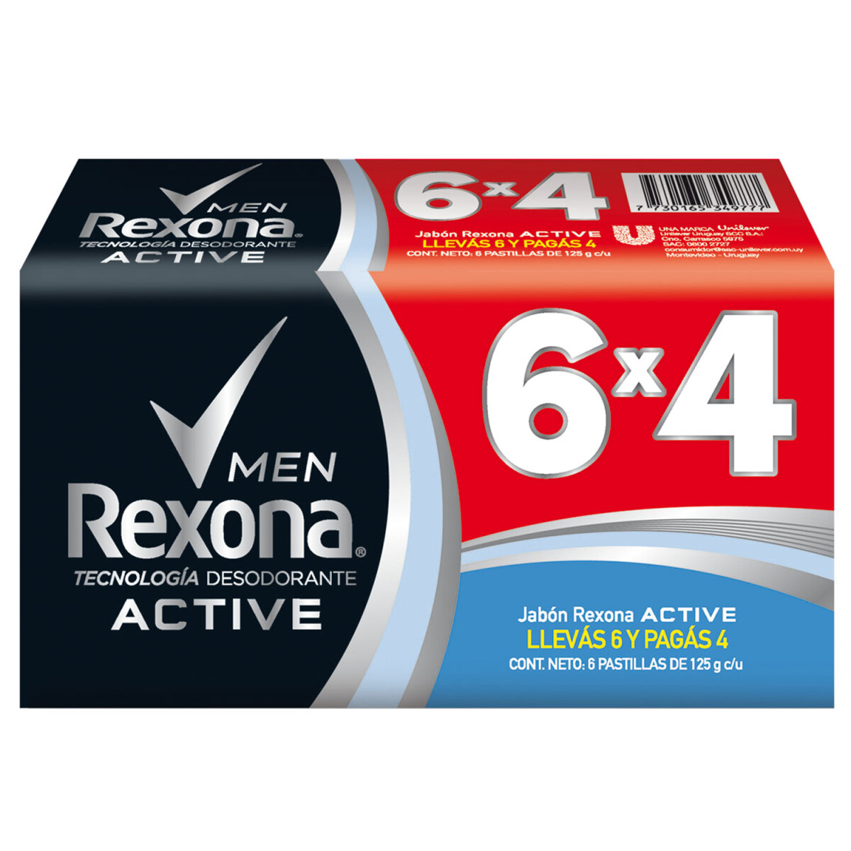 Jabón en Barra Rexona Men Active Pack Ahorro X6 125 GR 