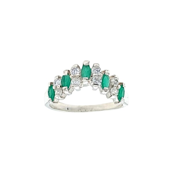 Anillo Escalón-Plata 925-Con Esmeralda y Zirconia-AN4607 conpiedra