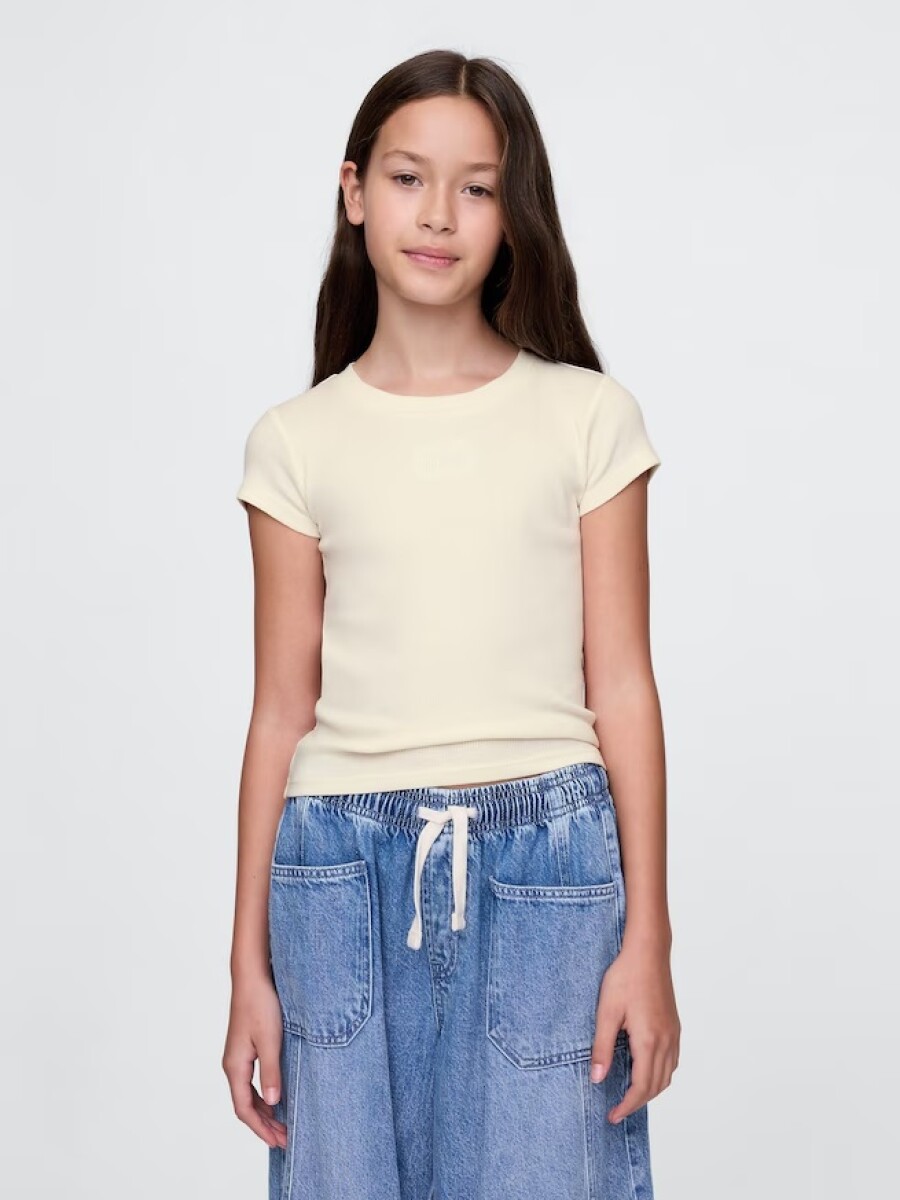 Remera Logo Ribbed Niña - Ivory Frost 