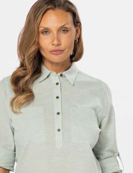 CAMISA DE LINO MEDIO BOTÓN Verde