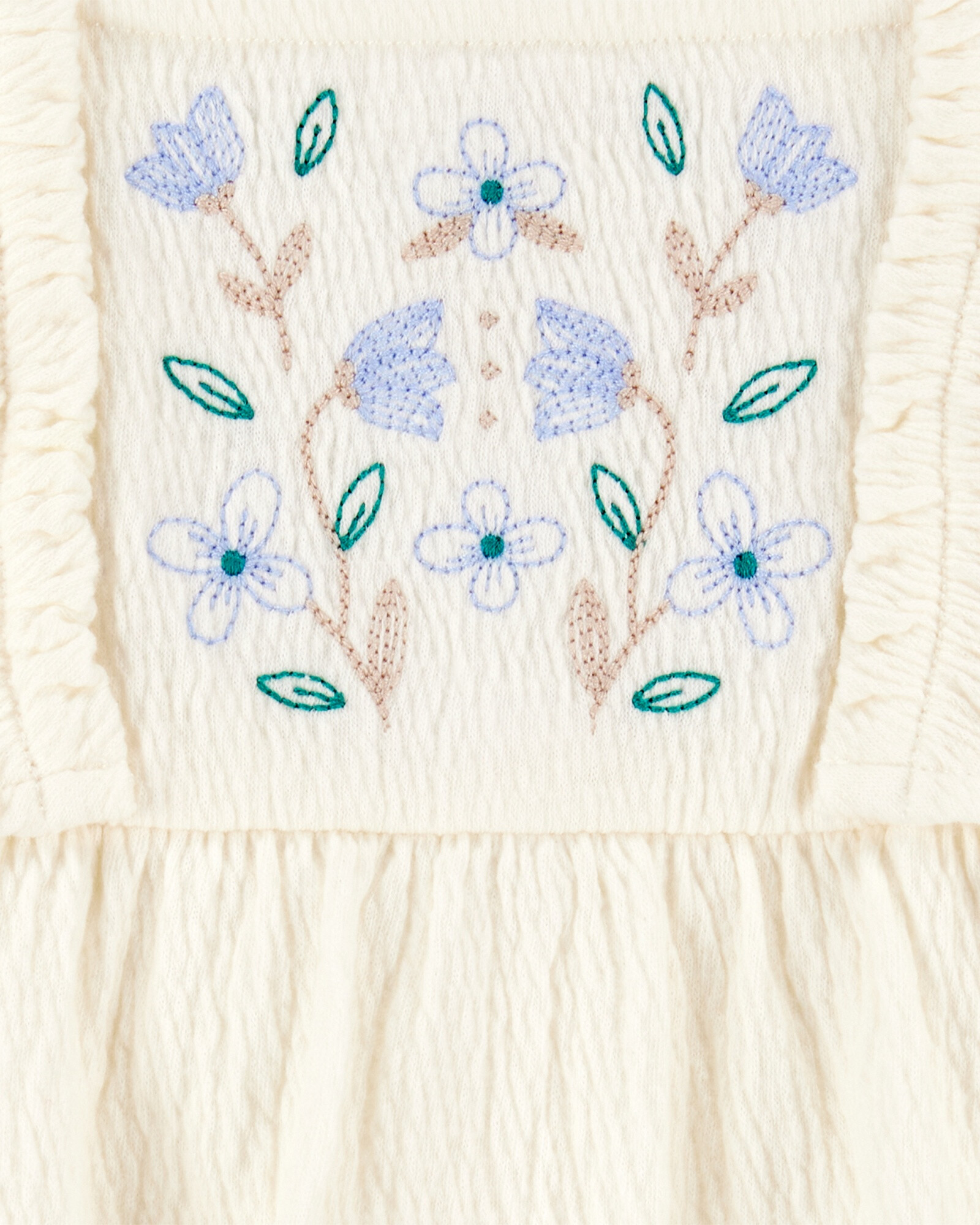 Vestido de jersey, con volados y bordado floral Vestido de jersey, con volados y bordado floral