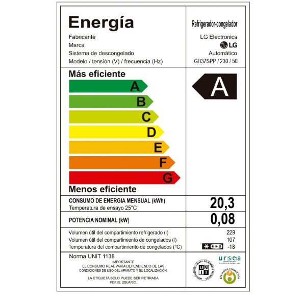Heladera Inverter Lg Gb37spp 336 L HELADERA LG 373L NO FROST INVER GB37SPP