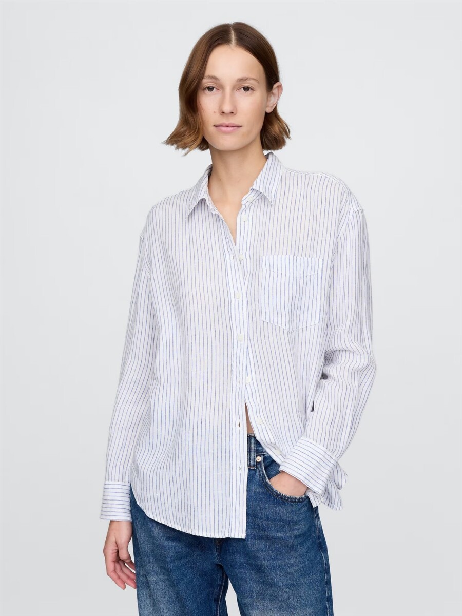 Camisa De Lino Mujer - Blue Stripe 