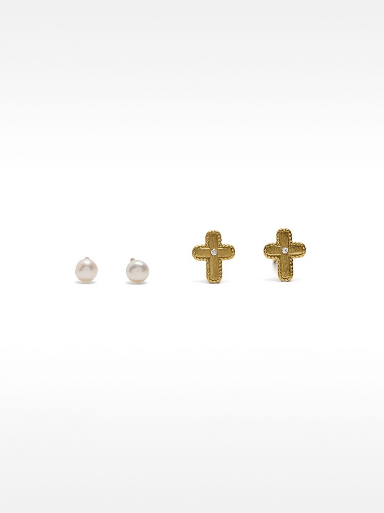 Set De Aros Con Perlas De Agua Dulce - Plata De Ley 925 dorado