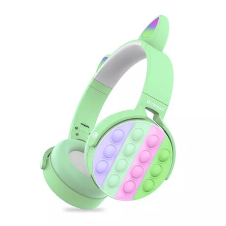 Auricular Inalámbrico Pop It Bluetooth Vincha C/Orejas Luces Verde Claro