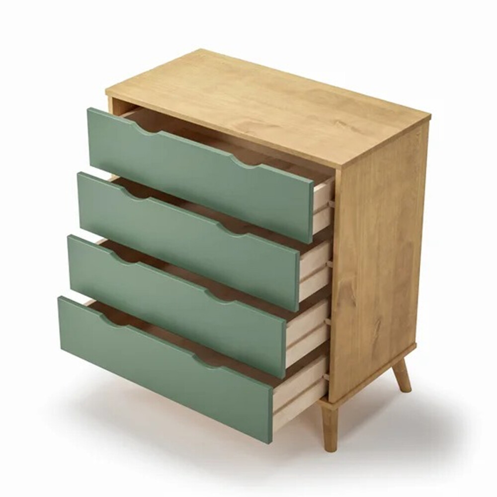 Cómoda Cajonera en madera maciza con patas - 4 cajones MADERA- VERDE
