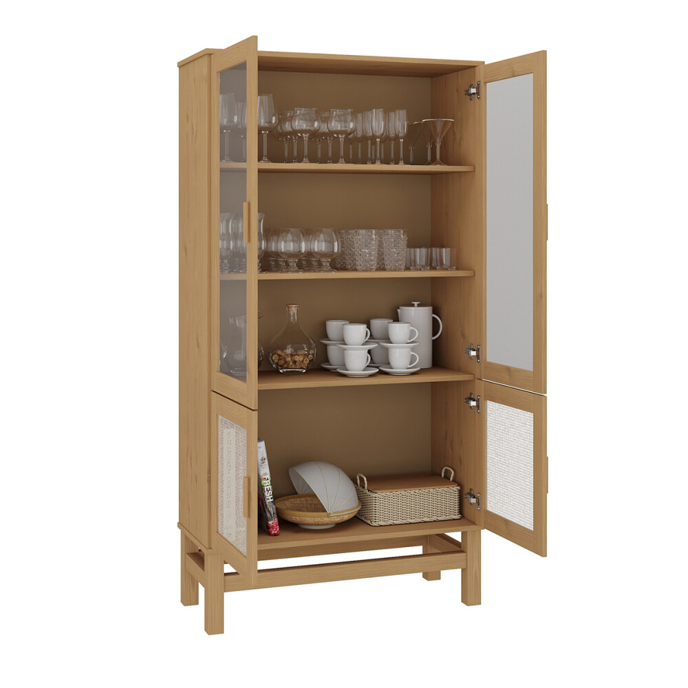 CRISTALERO 4 PUERTAS COPERO BOTELLERO ARMARIO ESTANTERÍA EN MADERA MACIZA CON RATAN NATURAL CRISTALERO 4 PUERTAS COPERO BOTELLERO ARMARIO ESTANTERÍA EN MADERA MACIZA CON RATAN NATURAL