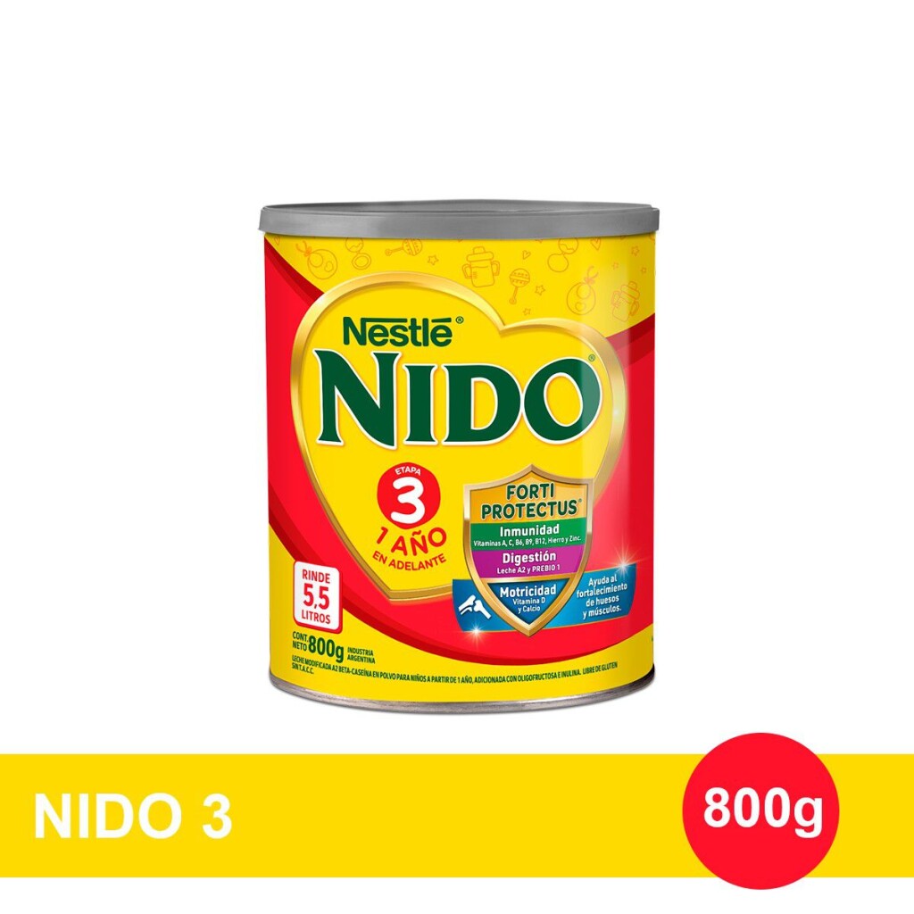 Leche en Polvo Nido Nestle 3 Doble Accion Lata de 800 gr.