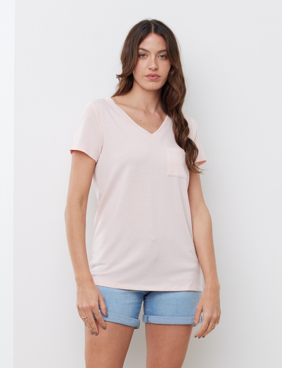 Remera Escote V - Rosa 