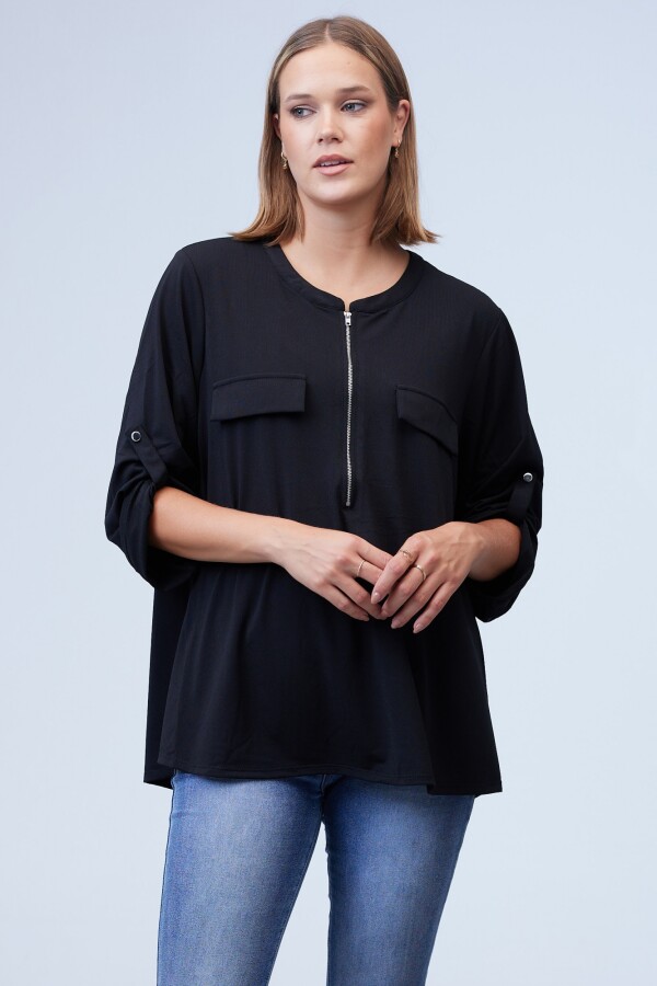Blusa Oversize Zip NEGRO