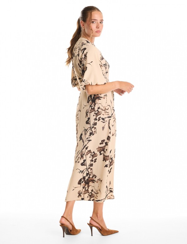 Vestido Maxi Cinto Flores BEIGE/MULTI