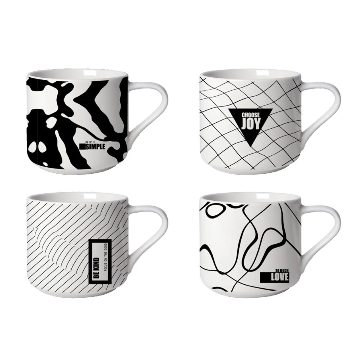 MUG BAJO 350ML DISEÑOS BLANCO Y NEGRO 