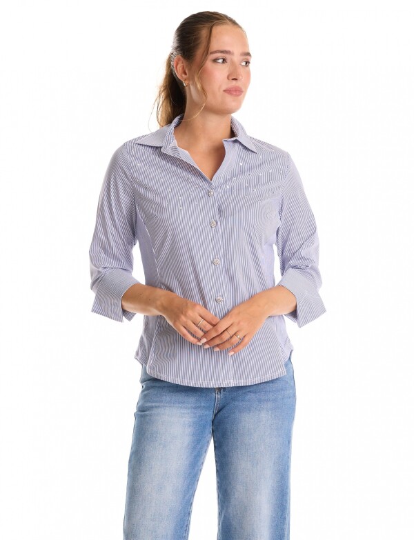 Camisa Lineas Strass AZUL/BLANCO