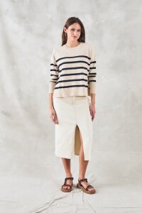 Sweater Rayado Algodón Elastano Beige Melange