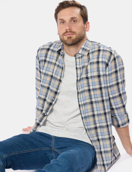 CAMISA DE LINO A CUADROS Azul