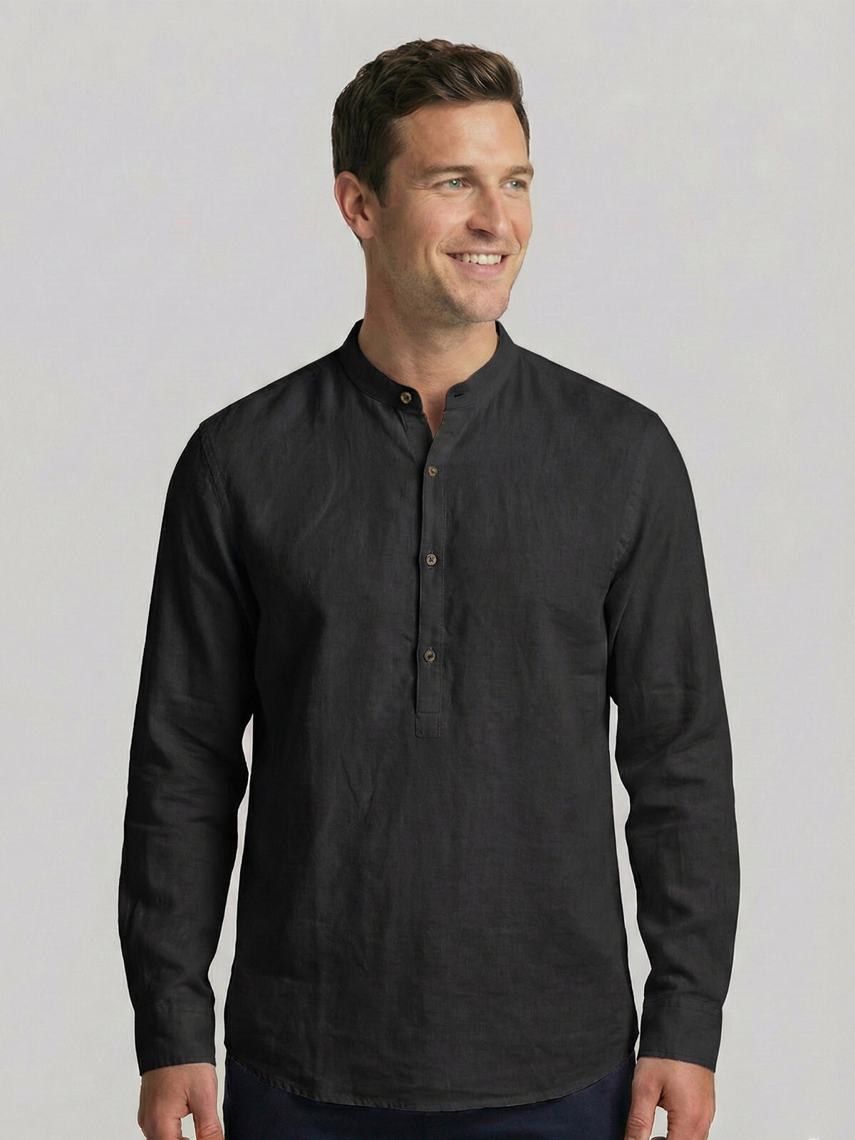 CAMISA LINO MAO MEDIA CARTERA NEGRO