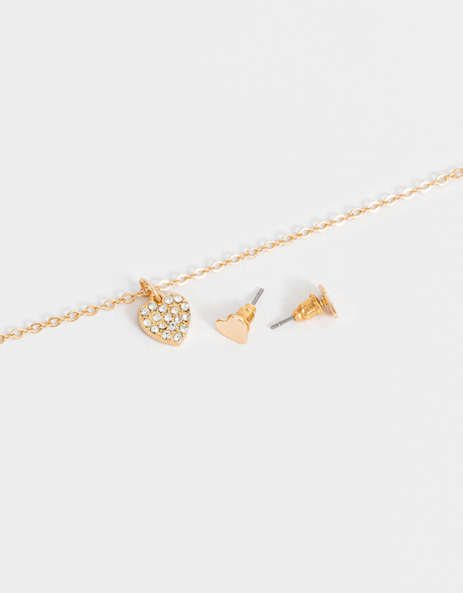 Bijouterie Set Con corazón Set De Aros Y Cadena Con Corazón - Dorado