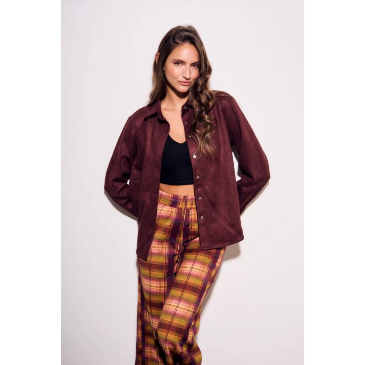 Camisa Gamuza Cuero Vegano - Bordeaux 