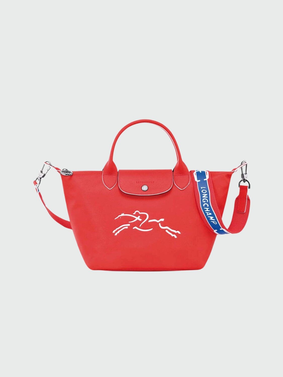 Longchamp -Cartera de cuero con asas y correa desmontable, Le pliage Jockey Rojo