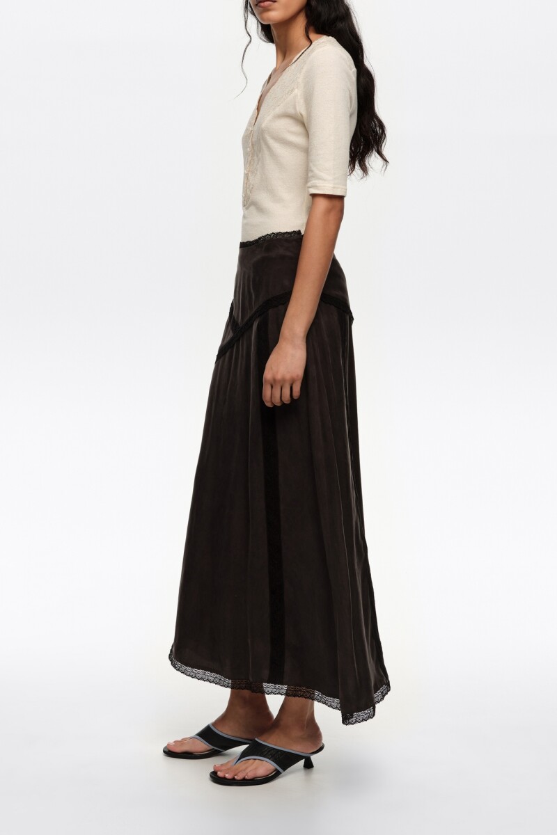 FALDA MIDI ENCAJE Negro