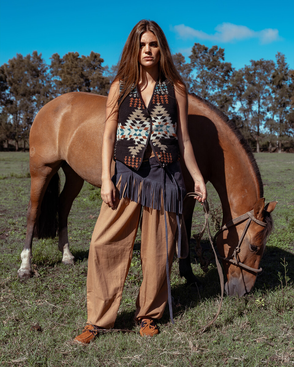 Boho Vest - Negro / Beige 