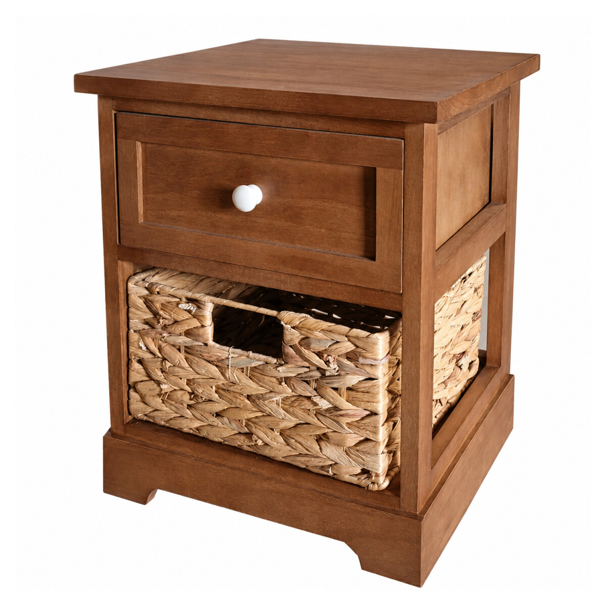 Mesa de Luz en Madera con 1 Cajón y 1 Cesto Jacinto Agua - Miel 