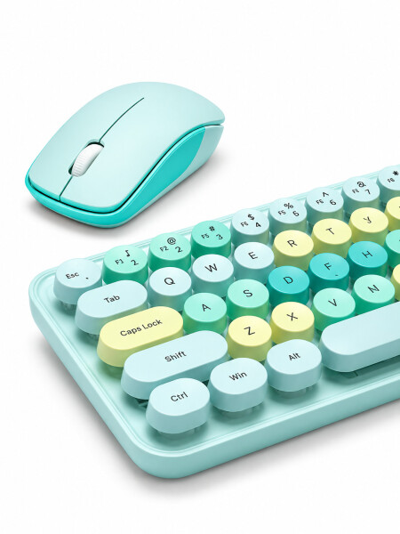 TECLADO Y MOUSE SET COLORES VERDE AQUA