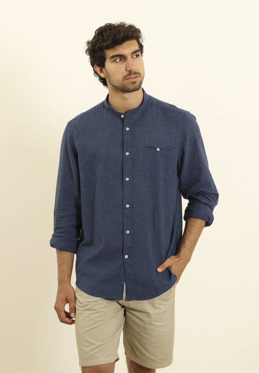 CAMISA HARRINGTON LABEL LINO - Azul 