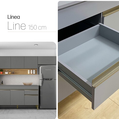 Juego de 3 Modulos De Cocina 150 cm Color Gris GAMAS DE GRIS