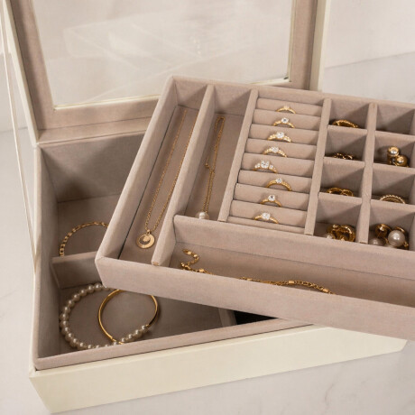 Joyero con visor y 2 pisos - 23x19x9cm Blanco