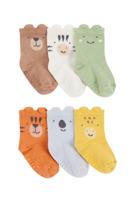 Pack seis pares de medias de algodón, diseño animales Sin color