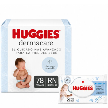 Pack Huggies Pañales Dermacare RN 78 Unidades + Toallitas Húmedas Puro y Natural 80 Unidades Pack Huggies Pañales Dermacare RN 78 Unidades + Toallitas Húmedas Puro y Natural 80 Unidades